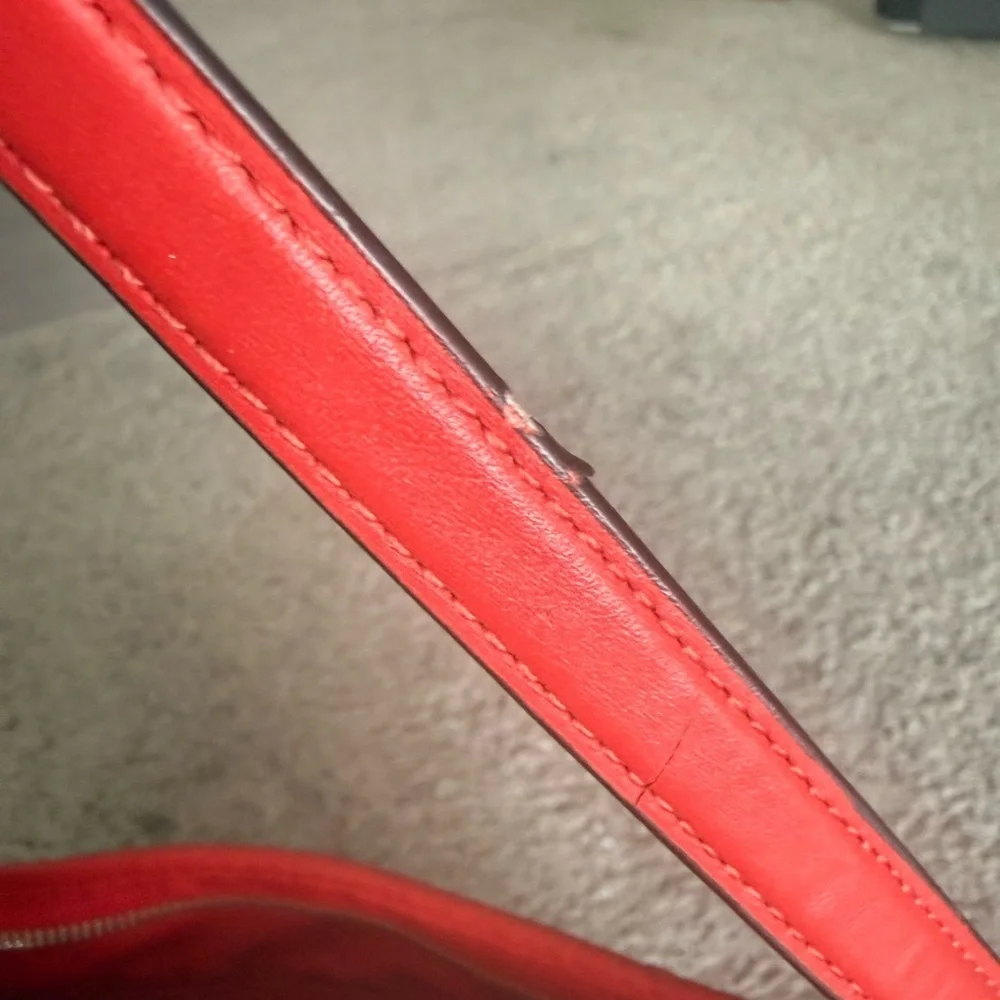 Coach Tan and Red Signature Shoulder Bag